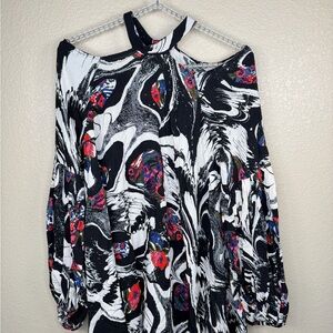 Free People Black and White Abstract Top